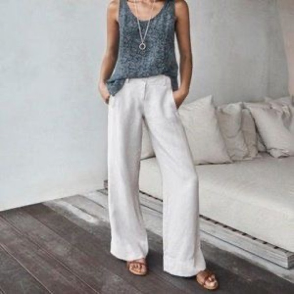 POETRY Wide Leg Linen Trouser Pant V408 10 100% Linen Cream Taupe Off White Ecru